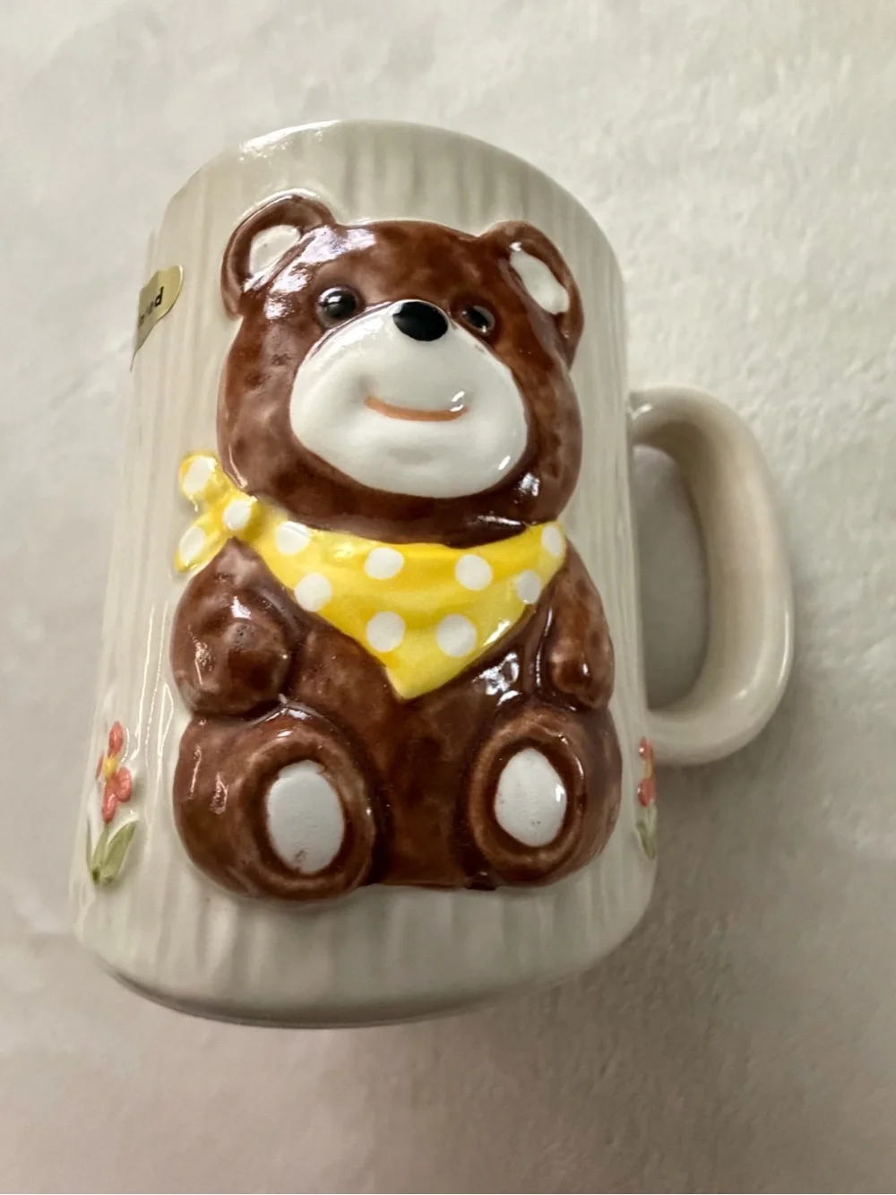Otagiri Vintage Cream 3D Hand Painted Teddy Bear Ceramic Mug Cup